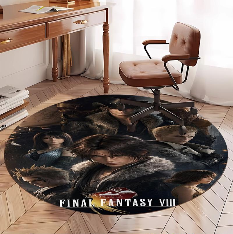 Final Fantasy Pattern Round Rug, Indoor/Outdoor Mat, for Picnic, Gameroom, Bedroom, Office, Living Room, Home Decor Carpet, Birthday Gift