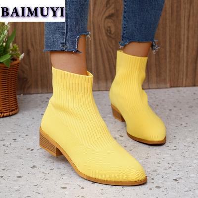 Женские вязаные ботильоны-носки с острым носком, массивные туфли, зима 2025 г., дизайнерские новые плетеные ботинки челси в готическом стиле, повседневные ботинки женские