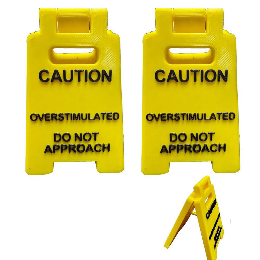 1Pc/2Pcs Caution Overstimulated Desk Sign, 3D Printed Funny Warning Brand Style Desktop Accessories