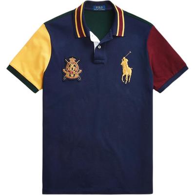 Polo Color Block Вышитая хлопковая футболка-поло с коротким рукавом и логотипом Big Pony для мужчин топы темно-синий 710814767-001