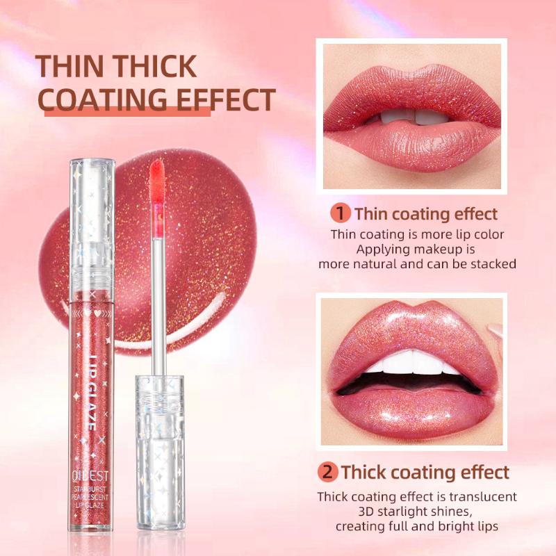 QIBEST Long Lasting Moisturizing People Ji Color Lip Glaze Dazzling Pearl Fine Glitter Shiny Polarized Lip Color Color Lip Glaze