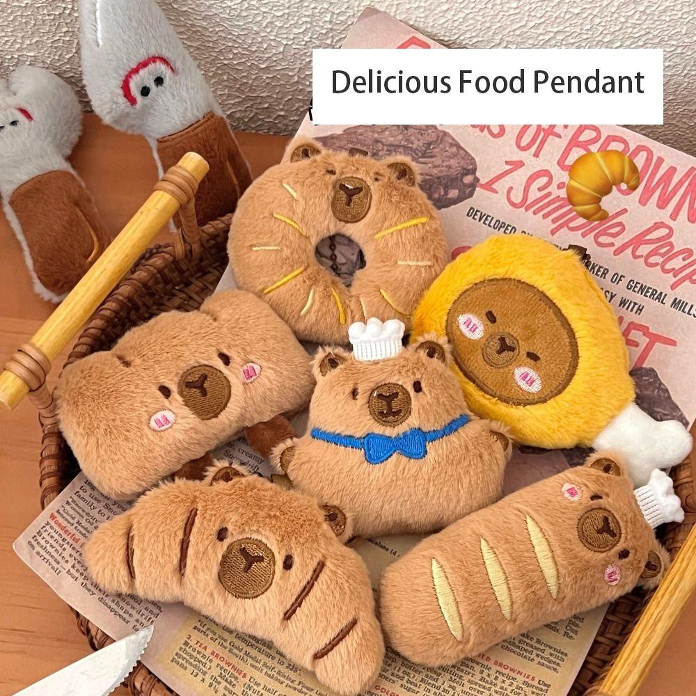 Croissant Capybara Pendant Decoration Plush Bread Key Chain Cute Bag Pendant Unisex