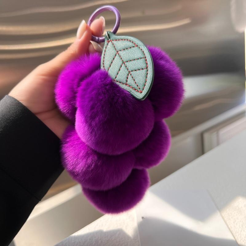 Super Positive Purple~ Rex Rabbit Hair Grape Car Keychain Pendant Ins Cute Pom-pom Bag Pendant