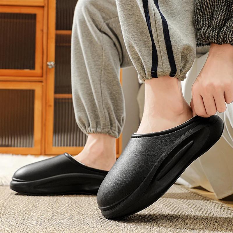 Модные парные тапочки из ЭВА, водонепроницаемые мужские хлопковые тапочки для зимы, для дома и улицы, нескользящие, с толстой подошвой, удобные мужские тапочки