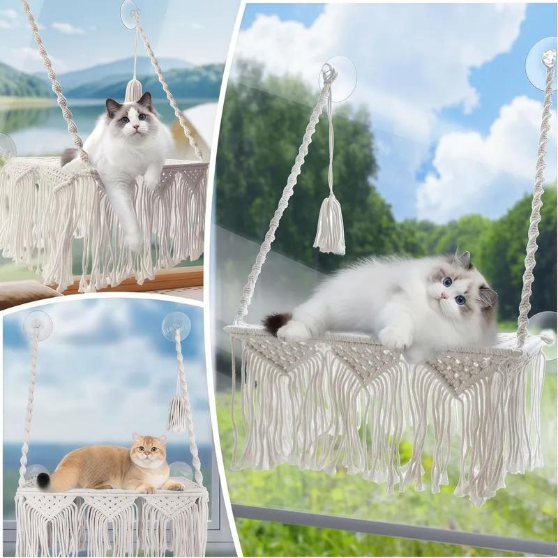 Cat Hammock for Cats with Suction Cup Mount Window Perch Bed for Indoor Felines Durable Aluminum Alloy Lightweight Design
