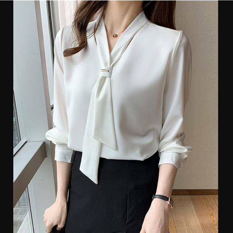 Ladies' Shirt White Shirt Female Design Sense Niche Blouse Professional OL Long-sleeved Temperament Chiffon Shirt Temperament Elegant Fashion Top