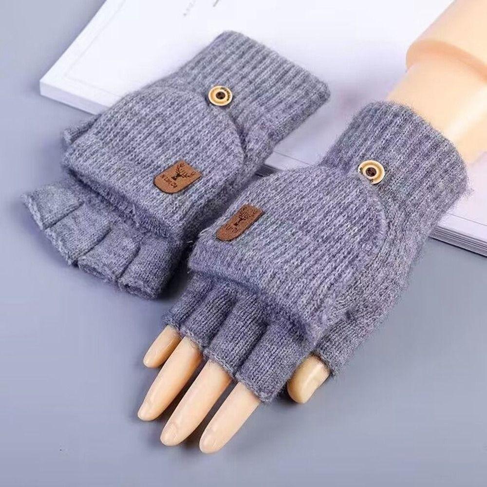 Solid Color Fingerless Gloves Thick Half-finger Gloves Warm Knitted Gloves Winter