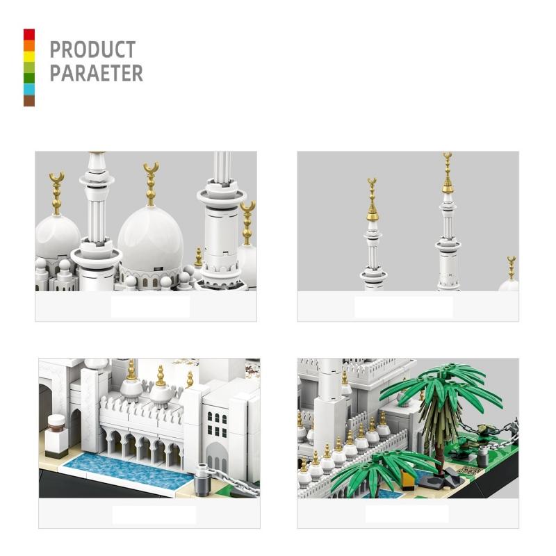 Non-Toxic 1463Pcs Sheikh Zayed Grand Mosque-Abu Dhabi Building Blocks Construction Architecture Construction Bricks Toy Gift For Adult Kid
