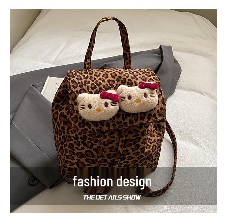 Рюкзак для кошки с леопардовым принтом: Корейский стиль, замша, многоцелевой для девочек - Осень/Зима.