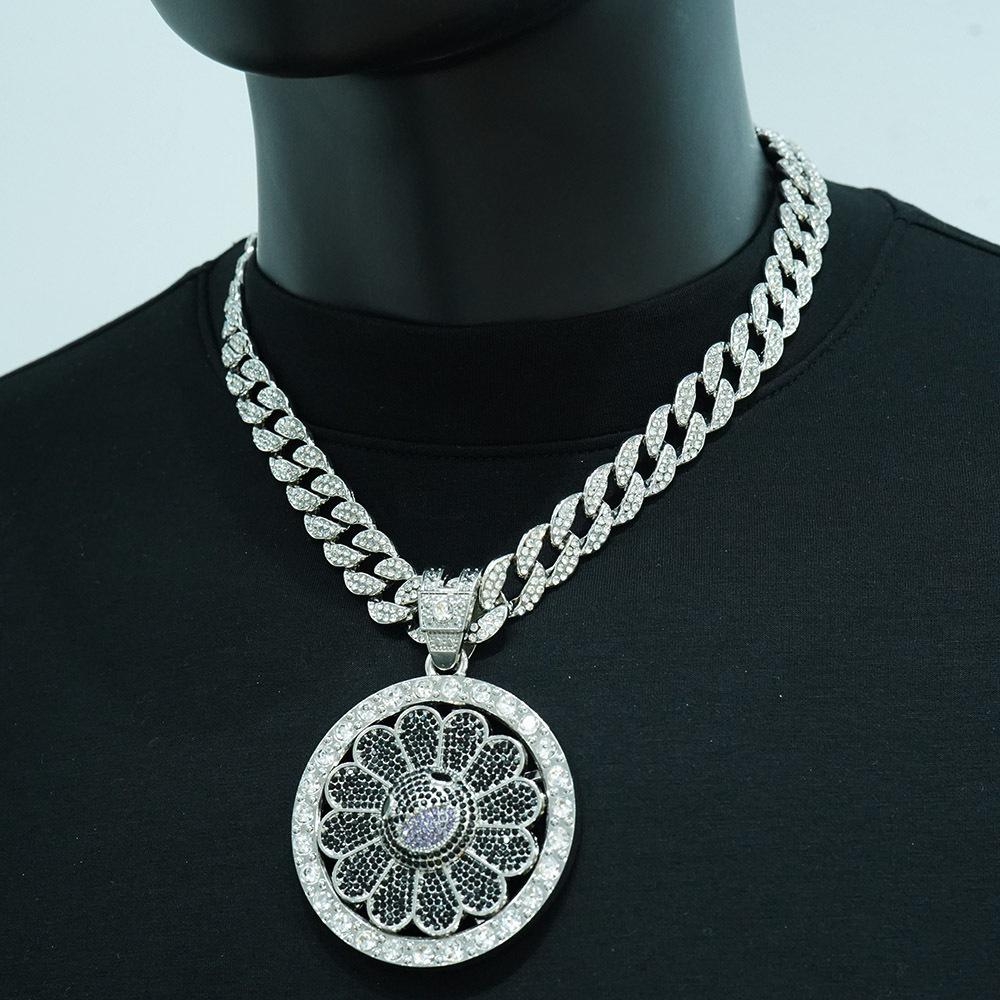 Красочный вращающийся кулон в виде подсолнуха, кубинский предмет, европейское и американское ожерелье, модный бренд в стиле хип-хоп, персонализированные цветочные украшения