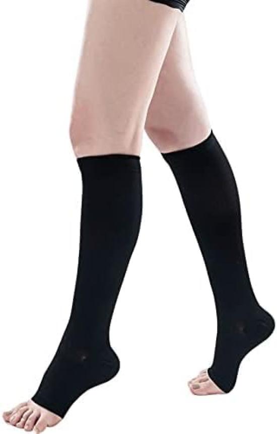 MKY Company Compression Socks Walkplus+ Compression Socks for Sleeping Open Toe Socks Office Black (L-XL)