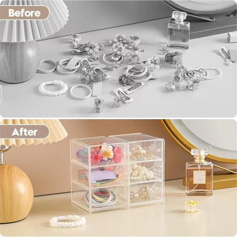 3-Tier Clear Acrylic Drawer Storage Box Durable Desktop Organizer for Home Vanity Desk Stationery Storage