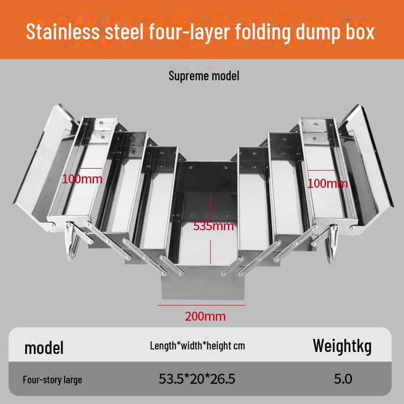 Трехслойный складной ящик для инструментов из нержавеющей стали цвета «лесной зеленый» — большой, портативный, промышленного класса для хранения вещей дома и в автомобиле.