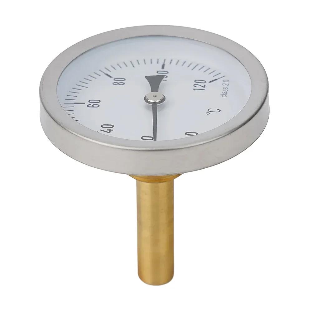 Boiler Thermometer Bimetal Thermometer Temperature Range 0-120 C 63mm Dial Diameter Analog Thermometer Brass Sleeve