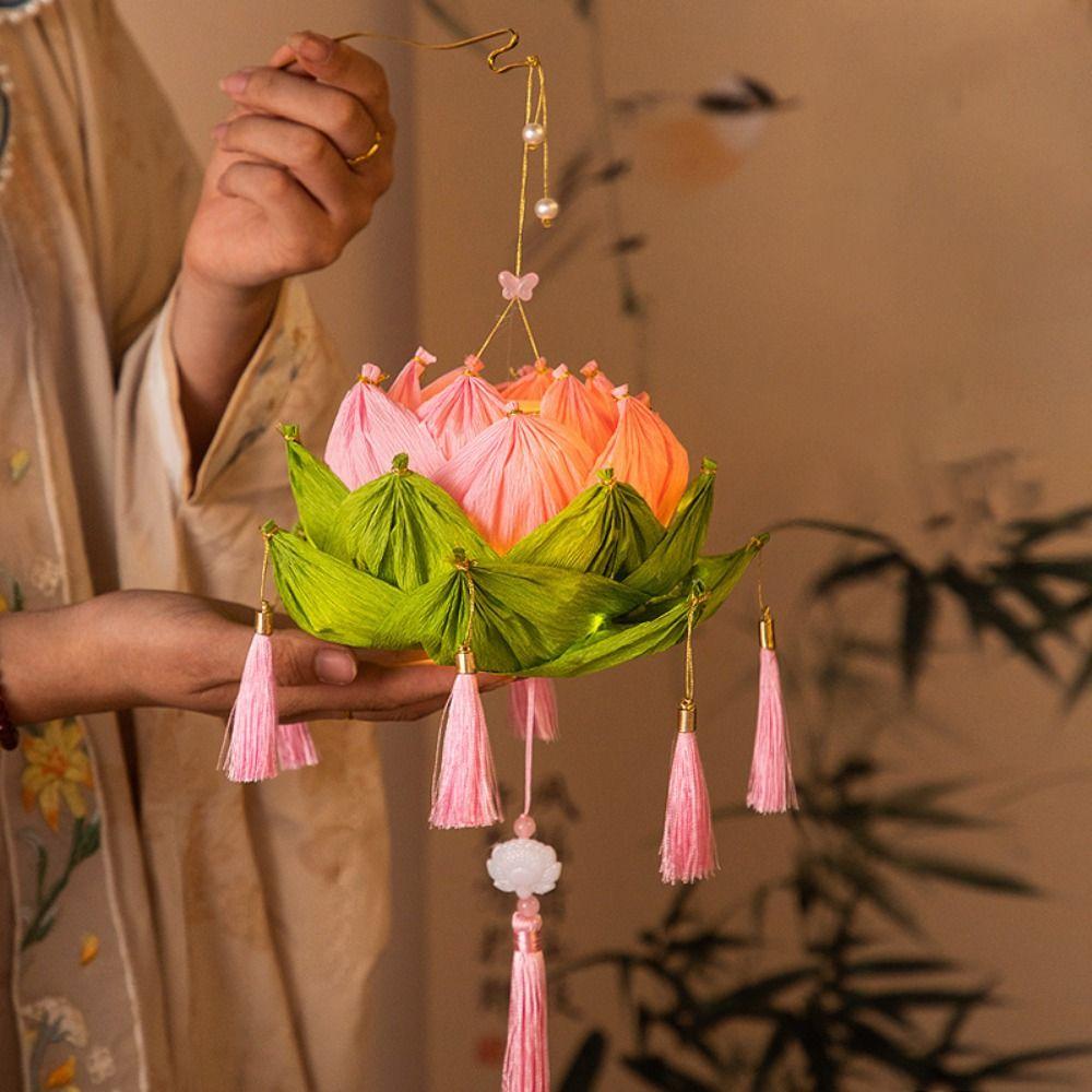 Chinese Vintage DIY Lotus Lantern Hanging Mid-Autumn Festival Lantern Outdoor