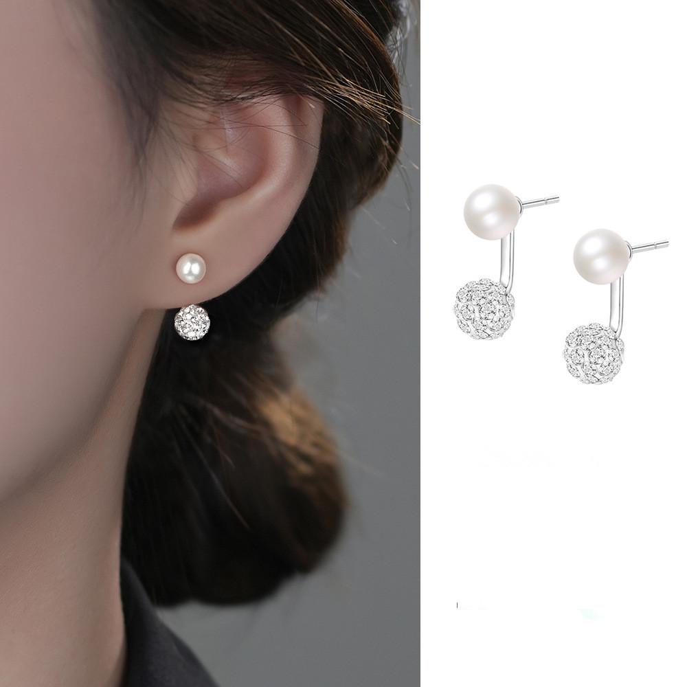 925 Sterling Silver Natural Freshwater Pearl Rear Mounted Earrings for Women French Light Luxury Temperament Party Jewelry