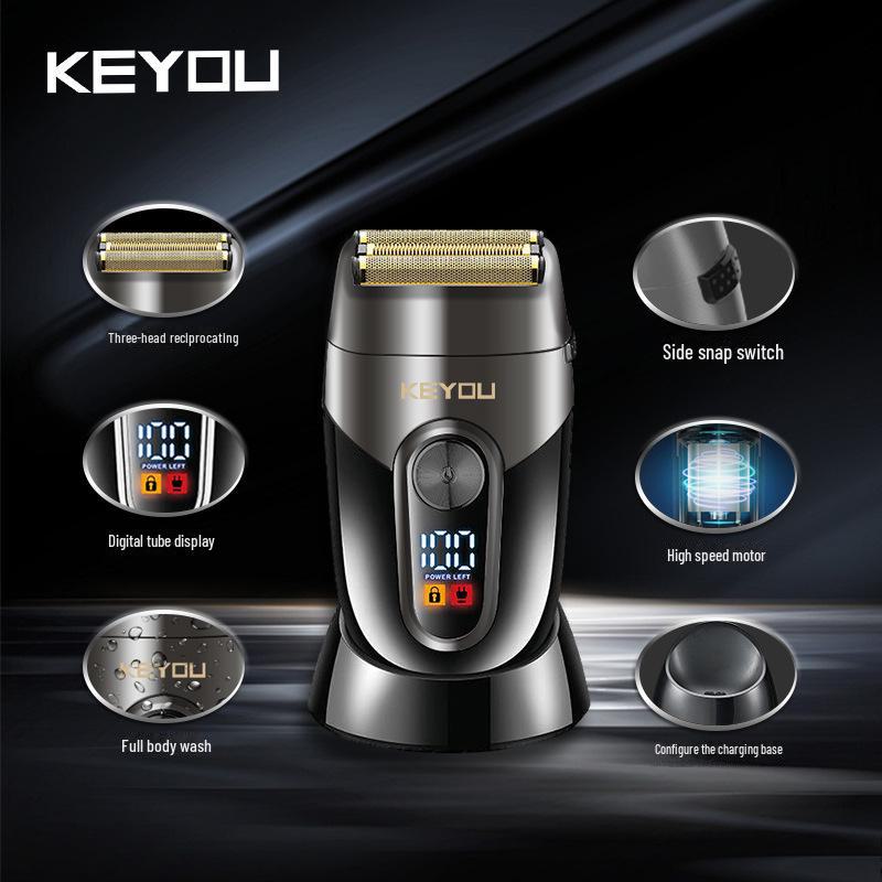 KY69 Dual-Layer USB Electric Bald Shaver with LCD Display