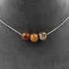 Stones and Minerals. Necklace 3 Beads Crazy Lace Agate 8 Mm Stainless Steel Chain.