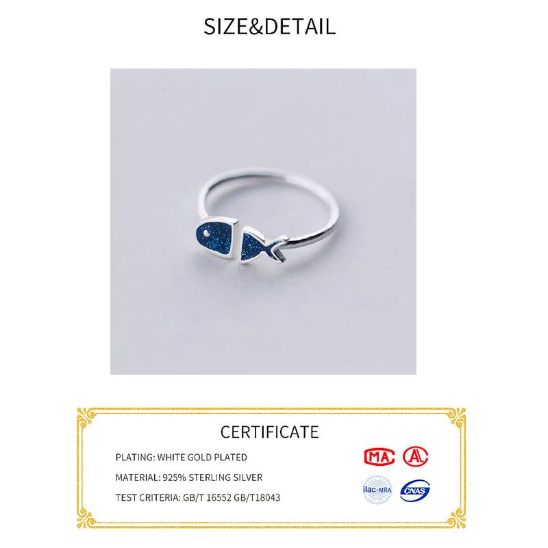 Xiaomi BF CLUB Silver Color Geometric Black Enamel blue fish Adjustable Ring Minimalist Fine Jewelry For Women Party Gift