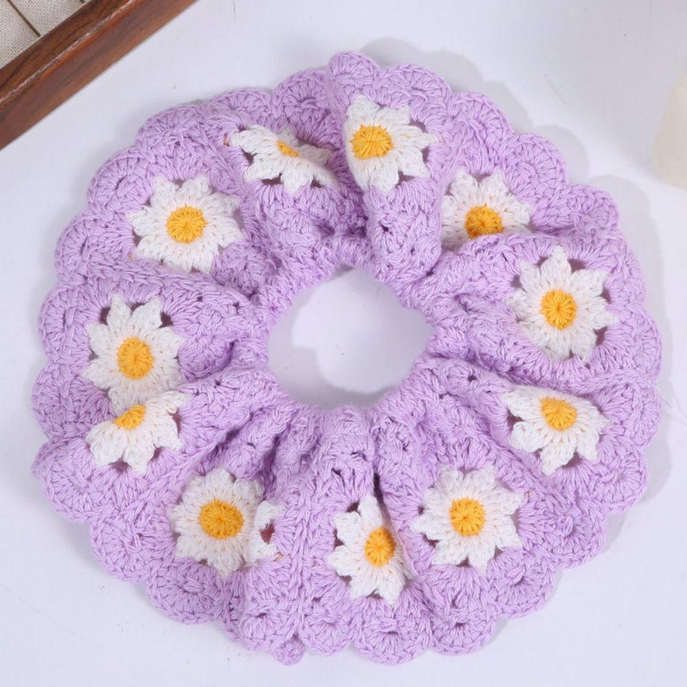Elastic Crocheted Flower Scrunchies Flores Sweet Hair Tie Exquisite Knitted Hair Rope  Girls