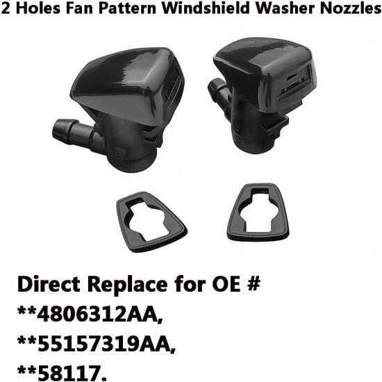 4806312AA Premium Wiper Washer Nozzles Fit for Dodge Nitro 2007-2012; Jeep Liberty: 2008-2013; Commander 2006-2010 | Windshield Washer Fluid Jet