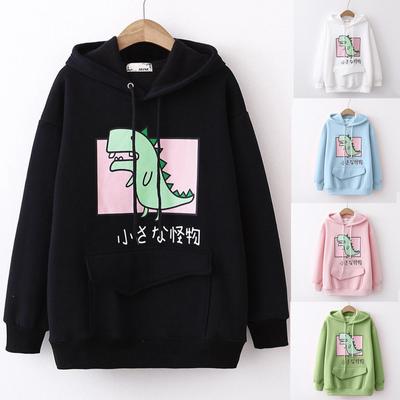 Женская повседневная милая рубашка с динозавром, толстовка с капюшоном и карманом, джемпер, топы