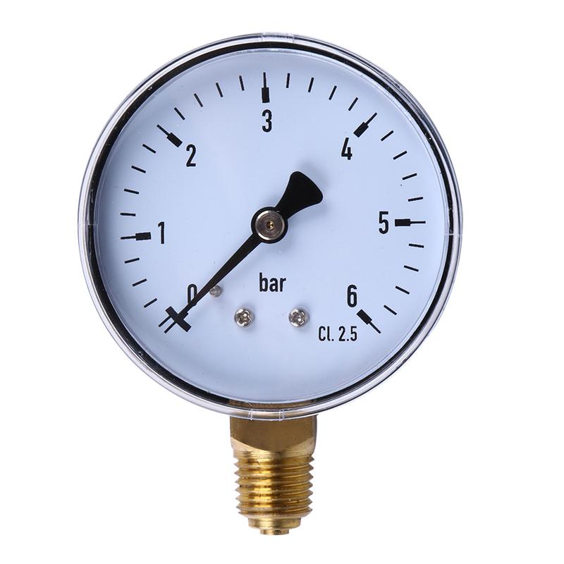 0-6 Bar Air Compressor High Strength Pressure Gauge 1/4 NPT 2.3 Face for Air Water Oil Gas Measurement