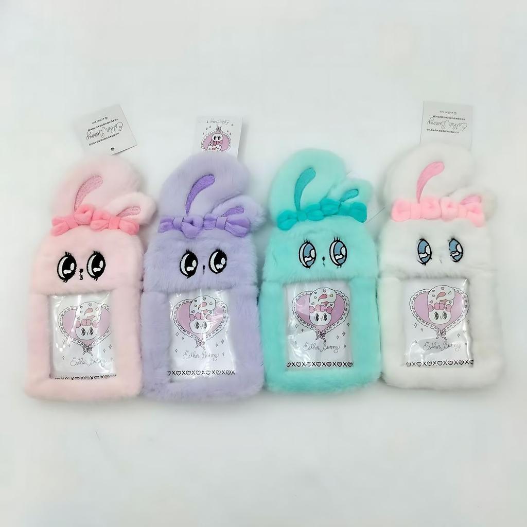 KOVOL Esther Bunny Trading Card Case, Card Holder, Keychain, Fluffy Rabbit Plush Toy, Perfect for Birthdays and Gifts (Blue)