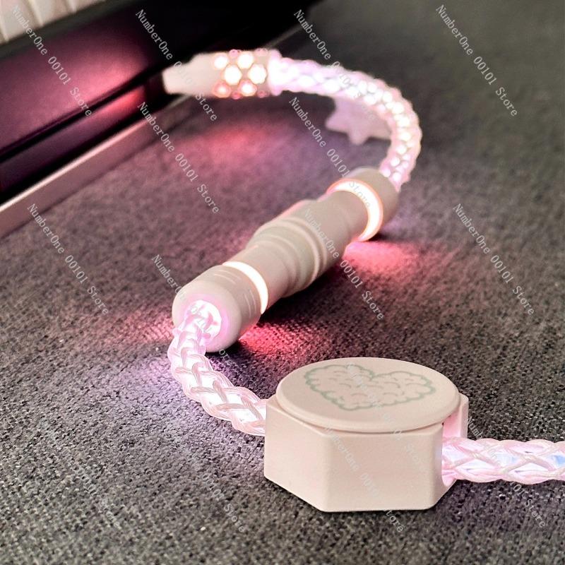 Full-Body Luminous Aviation Plug-In Nebula Frozen Pinkish-White Light Keyboard Cable, High-End Single Crystal Copper Cable