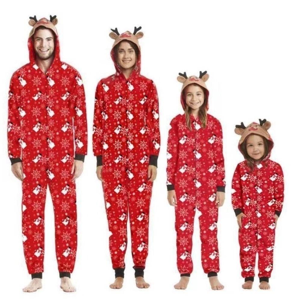 Deer Print Family Matching Onesie Zipper Closure Christmas Jumpsuit Xmas Sleepwear Family Photo