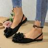 Classic Big Flower Pointed Toe Sandals Women 2025 Summer Flat Heels Light Weight Shoes Women Comfortable Daily Black Shoes