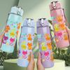 1PC Doodle Cat Bear Bright Cartoon Print 750ml Color Plastic Sports Water Bottle Leakproof Flip Straw Lid Suitable for Sports Office Home Use