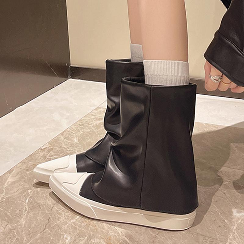 Женские ботильоны на плоской подошве с острым носком из кожи, модная зимняя обувь 2025 года, дизайнерские гладиаторы, высокие мотоциклетные ботинки до колена