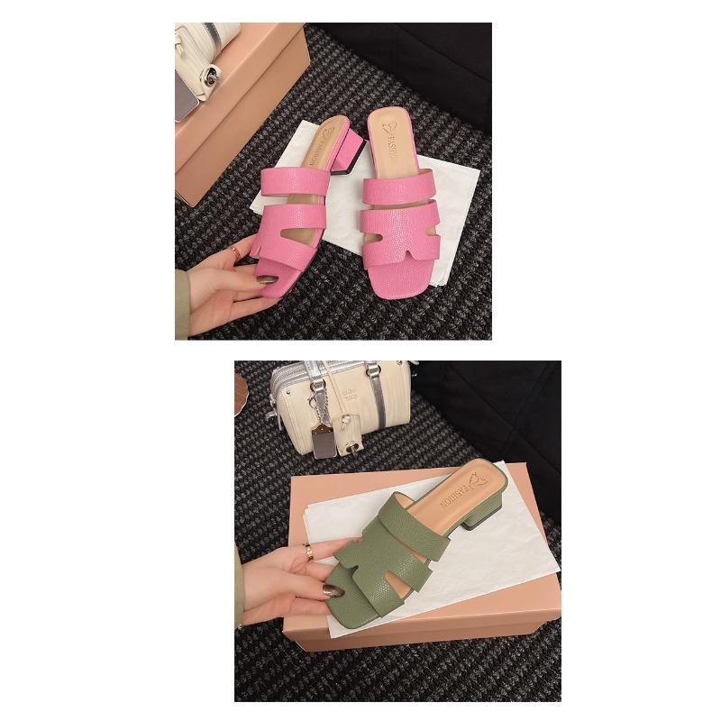 Французские сандалии на толстом каблуке, женские летние верхние туфли, модные туфли на среднем каблуке, большого размера, одно слово, перетаскивание