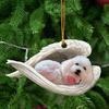 Dog Sleeping In Angel Wings Ornament 2D Flat Car Rear View Mirror Hanging Charm Pet Memorial Keepsake for Christmas Tree Car Interior Accessories