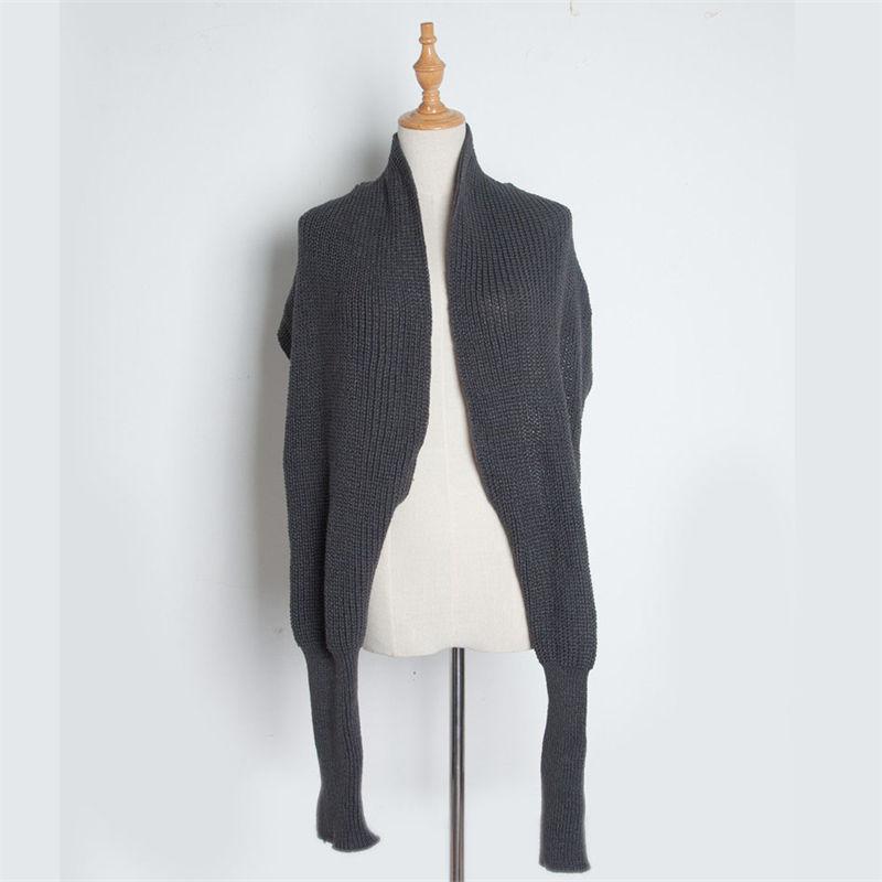 Вязаный шарф с акриловым поясом, теплый шарф, шаль, модный однотонный шерстяной шарф с рукавами