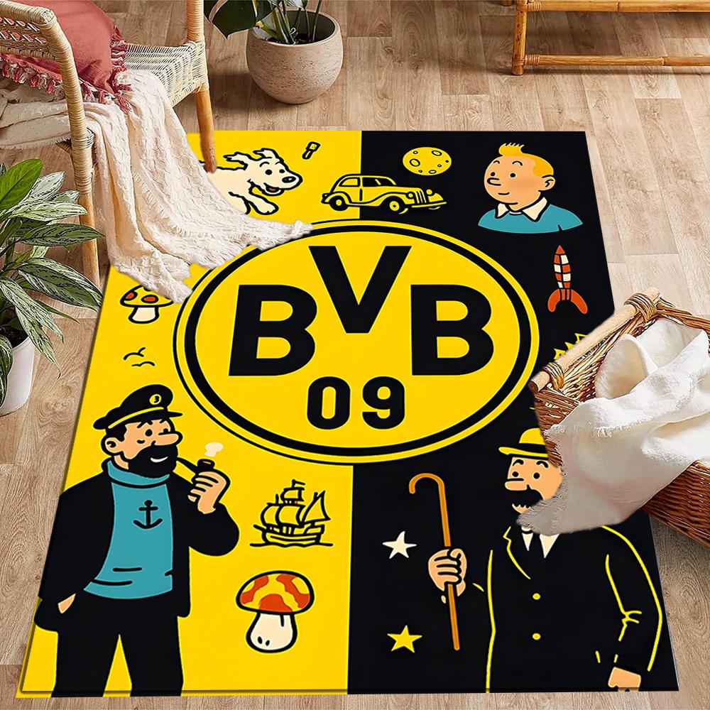 Нескользящие коврики с логотипом Bvb 09 в стиле Splatter Art - Полиэстер, Декор для дома, Подходят для спален, гостиных, прихожих, студий и в качестве декора