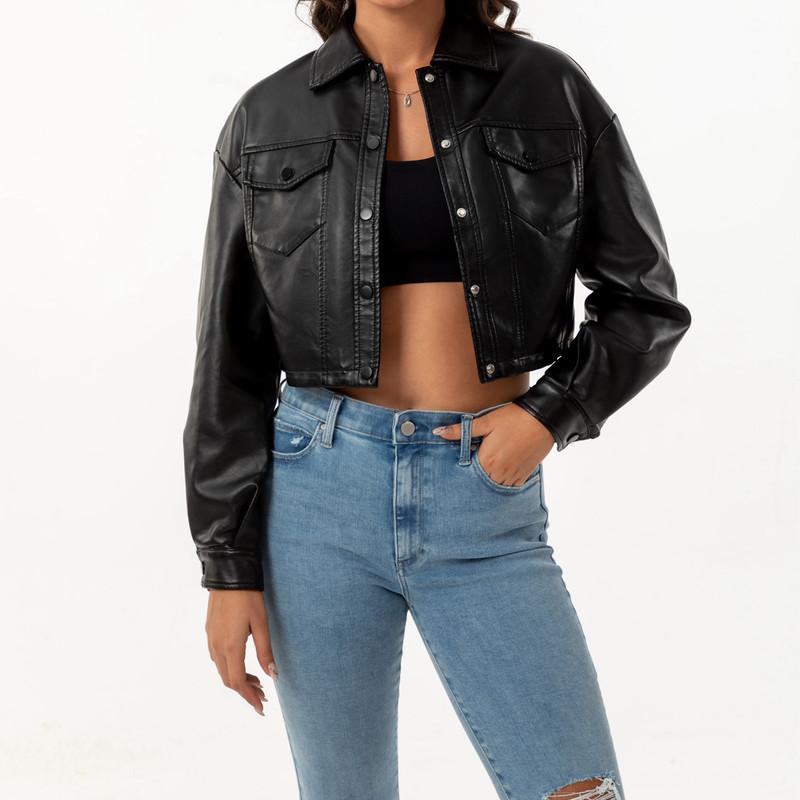 Spring and Autumn Models Loose Casual Leather Jacket Women Long-sleeved Single-breasted Ladies Lapel Fashion Short Jacket