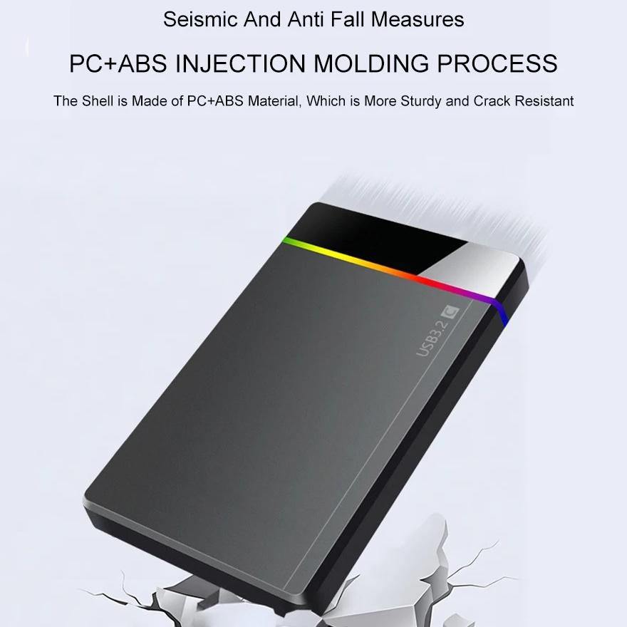 2,5-дюймовый корпус для мобильного жесткого диска RGB без инструментов, SATA на USB 3.2, корпус для жесткого диска, 5 Гбит/с, для ноутбука, SSD, HDD