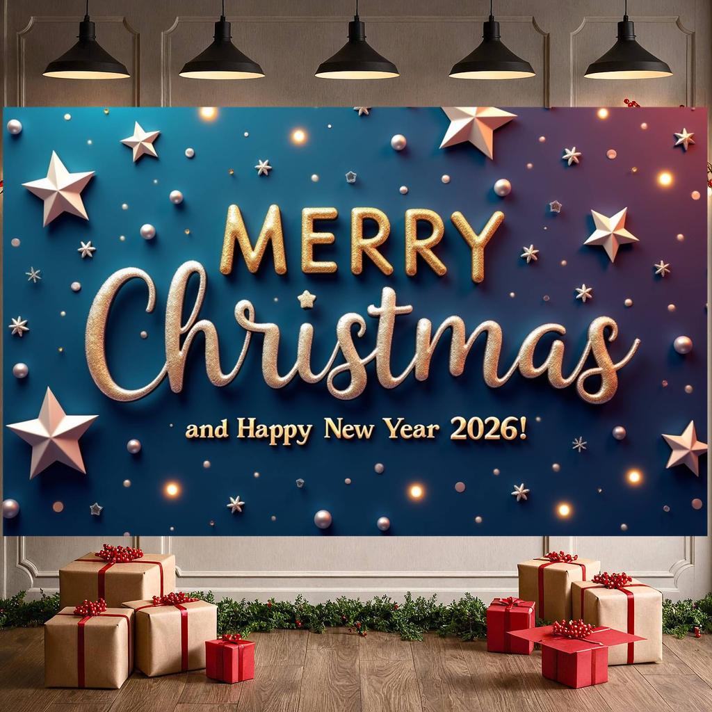 New Year Banner Christmas Themed Christmas Party Display Xmas Backdrop Sparkling Stars Christmas Event Backdrop For Festive Xmas