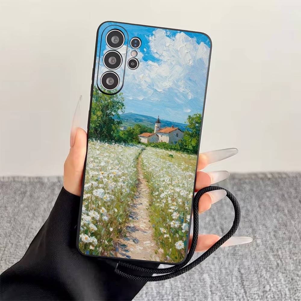 Масляная живопись пейзажа Чехол для телефона для Samsung S25, S24, S21, S22, S23, S30, Ultra, S20, Plus, Fe, Lite, Note, 10, Черный чехол