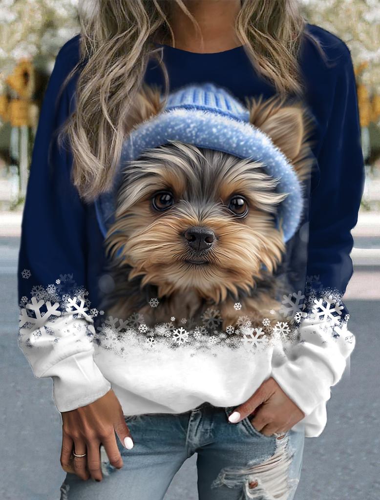 Женский пуловер большого размера, свитшот, мода с собаками, повседневная спортивная футболка, активная спортивная одежда, 3D-принт, круглый вырез, длинный рукав, топ, женская одежда