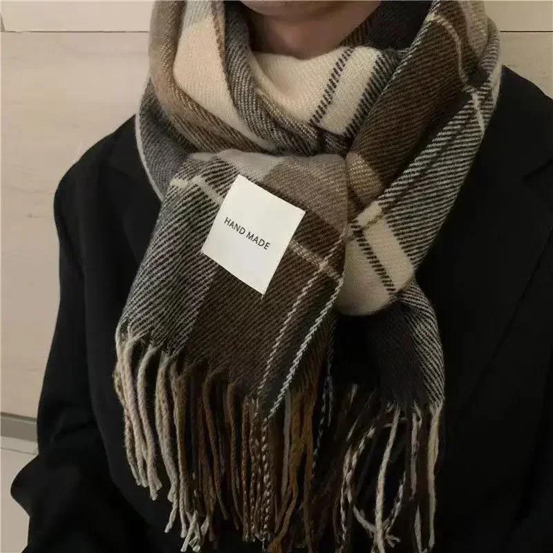 Autumn Winter Warm Women Plaid Scarf Winter Warm Cashmere Women Girls Long Scarf Korean Simple Fashion Tassel Shawl Scarf New