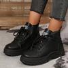 Черные ботинки на шнуровке на платформе, женские, осень-зима 2024, ботильоны на толстой подошве, женская мода, искусственная кожа, мотоциклетная обувь