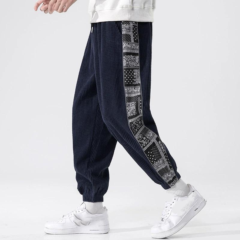 Свободные вельветовые спортивные штаны пэчворк с принтом цветов кешью Y2K уличный стиль мужская одежда pantalones