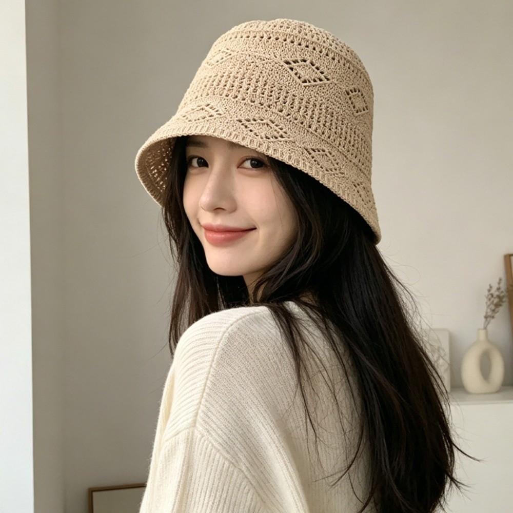 Knitted Texture Bucket Hat Breathable Thin Sun Hat Stylish Crochet Hat Casual Wear