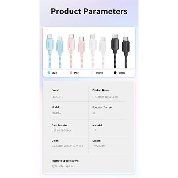 Essager 100 Вт PD USB C Type C кабель для быстрой зарядки зарядный кабель USB-C 5A TypeC кабель для Huawei Macbook Samsung Xiaomi POCO