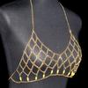 Metal Mesh Body Chain Women Geometric Beaded Chest Alloy Electroplated Stylish Club Streetwear Accessory