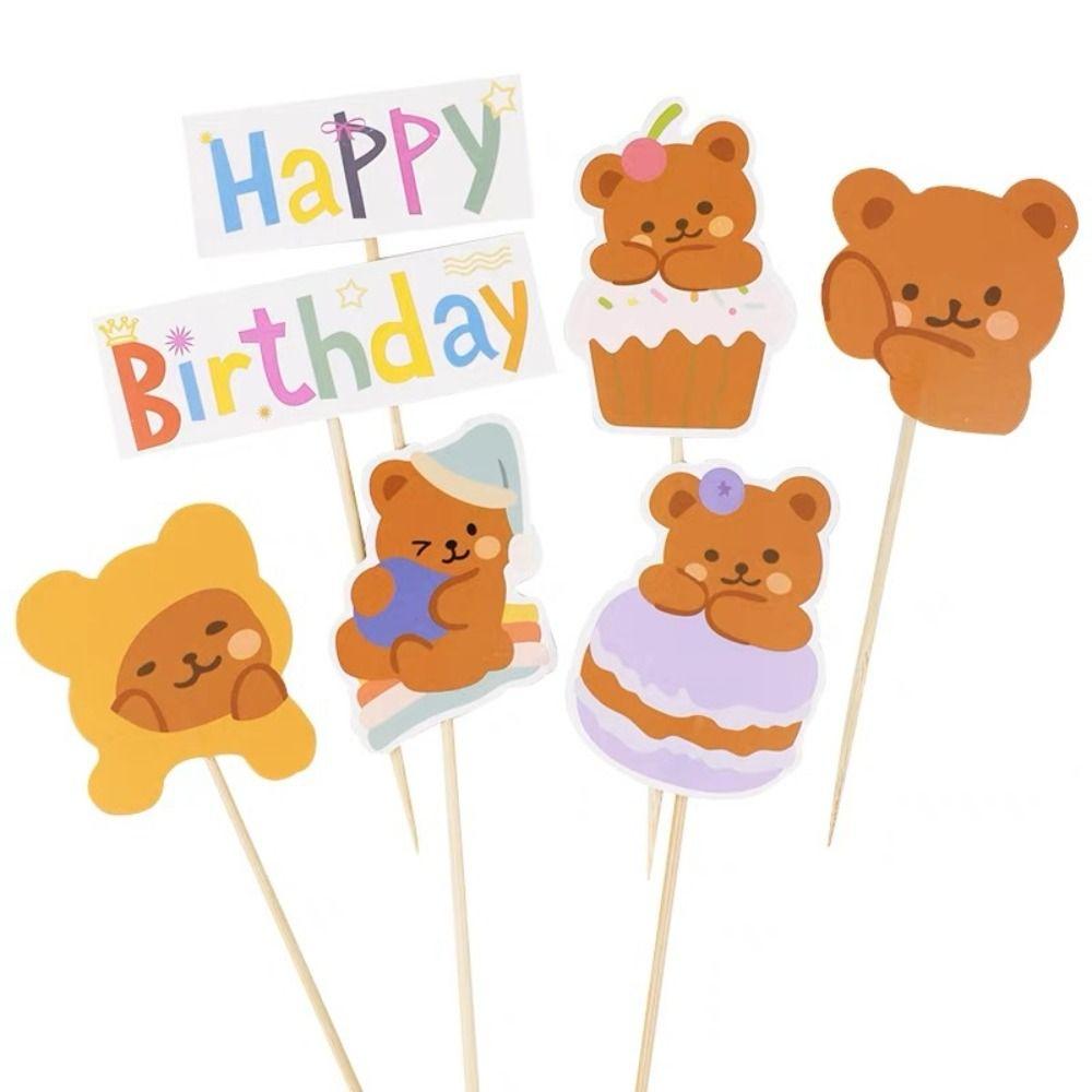 Милый Медведь Украшение для Торта С Днем Рождения Вставка для Торта на День Рождения Принадлежности для Вечеринки