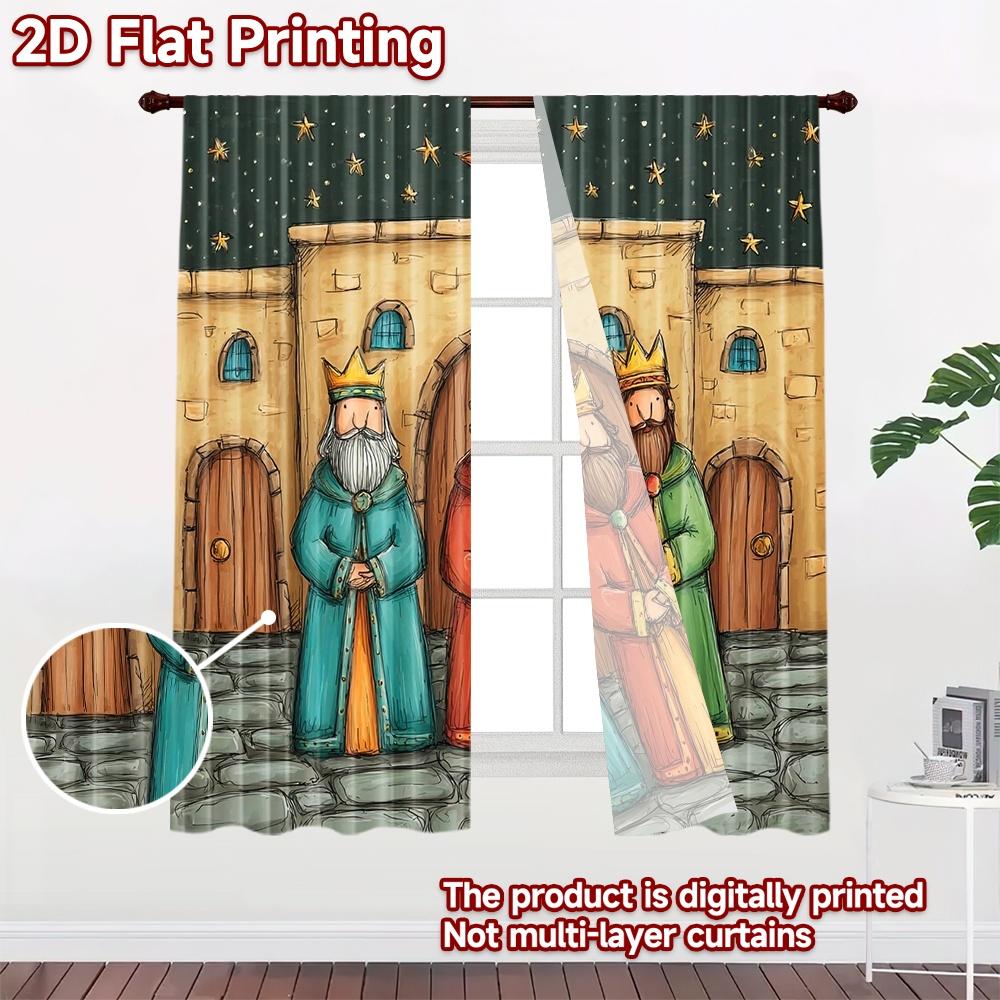 2D flat printing 2pcs Curtain Curtain Christmas Three Wise Men Digital Printed Polyester Drapes Festive Curtains Perfect for